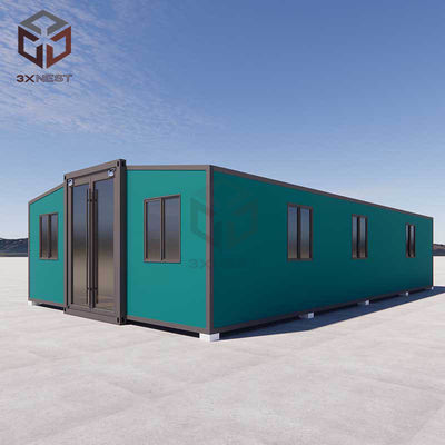 72m2 Lantai SPC Rumah mewah Kontainer yang dapat diperluas Panel tahan api dan pipa