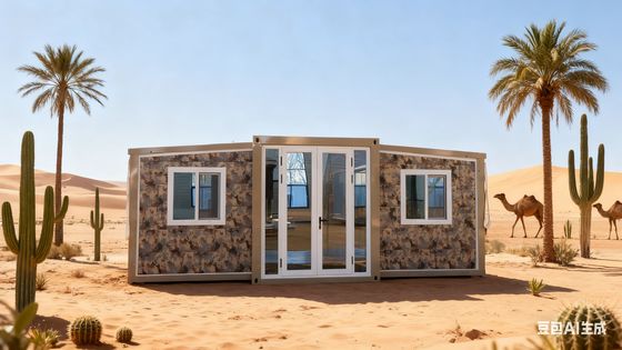 Kerangka baja ringan galvanis kontainer lipat 20ft dengan panel sandwich T50mm EPS dan kamar mandi pemisahan basah-kering