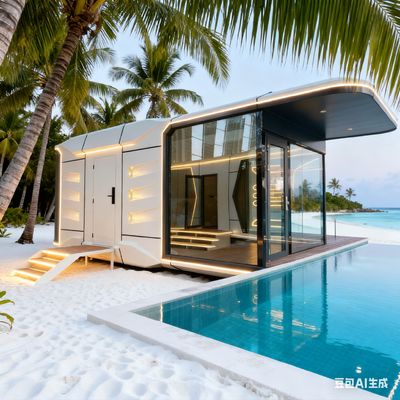 Space Capsule House Model Space-29 dengan Sistem Pencahayaan LED Seluruh Rumah dan Dimensi L8560 x W3460 x H3400