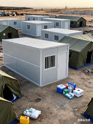 Rumah Prefab yang Dapat Diperluas dengan Peredam Suara ≥ 30dB dan Dimensi Luar 5800*2400*2896mm untuk Jalan Hidup Atap 0.5KN/㎡