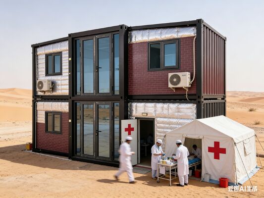 Kontainer 20ft yang Dapat Dilipat dengan Ukuran Diperluas 5900*6300*2480mm dan Tata Letak Jendela yang Dapat Disesuaikan dengan Panel Sandwich EPS 75mm